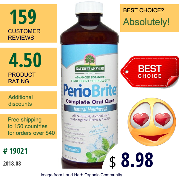 Natures Answer, Periobrite, Natural Mouthwash, Winter Mint, 16 Fl Oz (480 Ml)