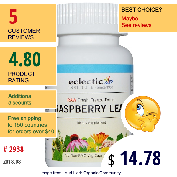 Eclectic Institute, Raspberry Leaf, 300 Mg, 90 Non-Gmo Veggie Caps  