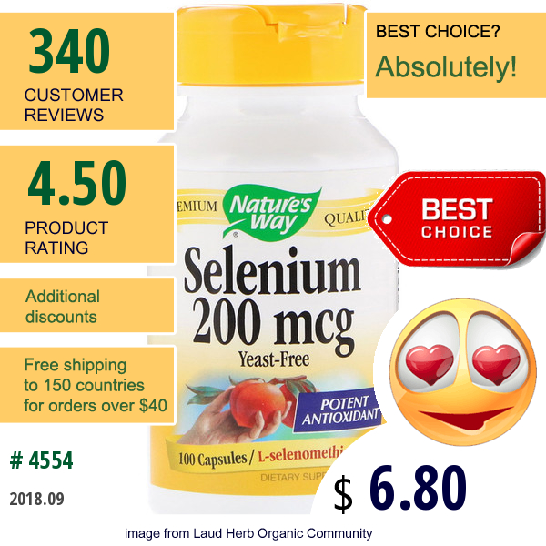 Natures Way, Selenium, 200 Mcg, 100 Capsules