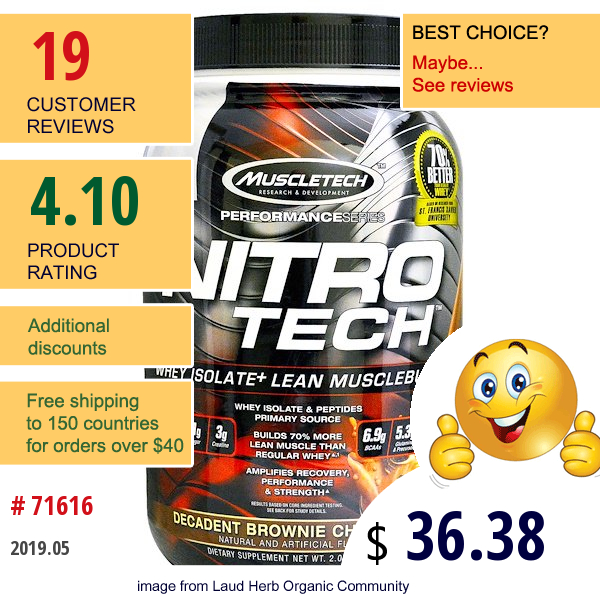 Muscletech, Nitro Tech, Whey Isolate + Lean Musclebuilder, Decadent Brownie Cheesecake, 2.00 Lbs (907 G)
