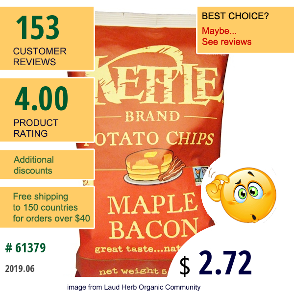Kettle Foods, Potato Chips, Maple Bacon, 5 Oz (142 G)  