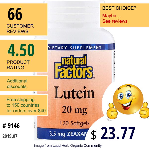 Natural Factors, Lutein, 20 Mg, 120 Softgels