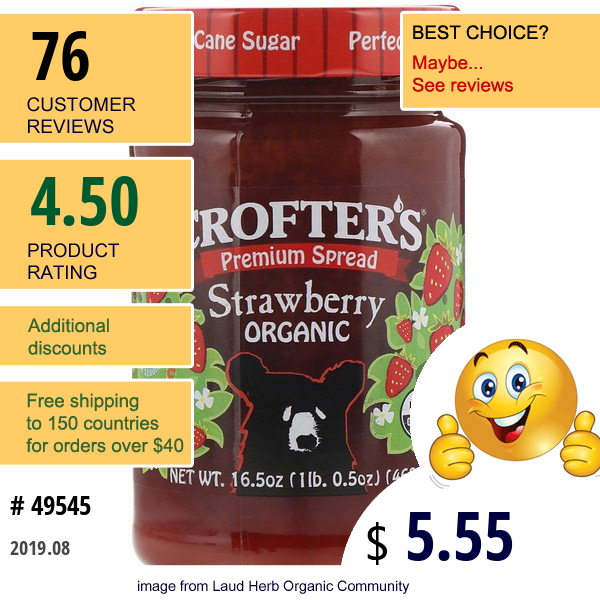 Crofter'S Organic, Premium Spread, Strawberry, 16.5 Oz (468 G)