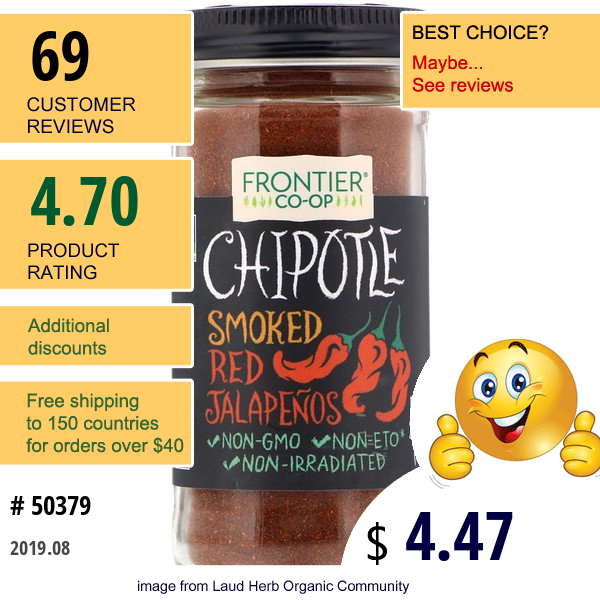 Frontier Natural Products, Chipotle, Smoked Red Jalapenos, 2.15 Oz (61 G)