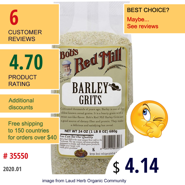 Bob'S Red Mill, Barley Grits, 24 Oz (680 G)  