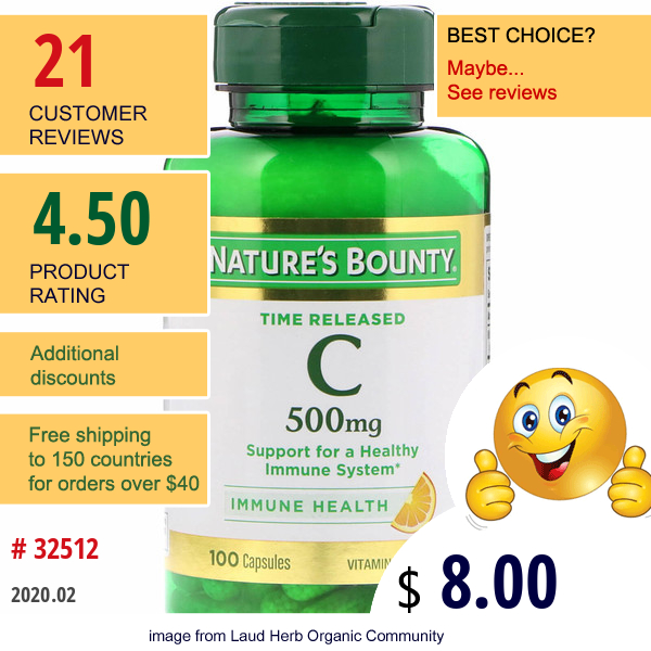 Nature'S Bounty, Time Released Vitamin C, 500 Mg, 100 Capsules Nature'S Bounty, Time Released Vitamin C, 500 Mg, 100 Capsules