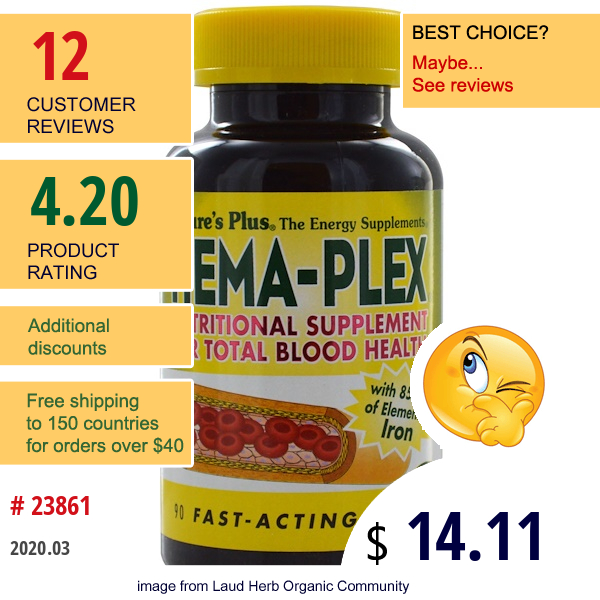 Nature'S Plus, Hema-Plex, Nutritional Supplement For Total Blood Health, 90 Fast-Acting Softgels  