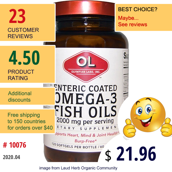 Olympian Labs, Omega-3 Fish Oils, Enteric Coated, 2000 Mg, 120 Softgels  