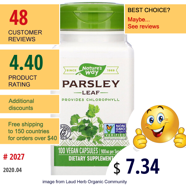 Nature'S Way, Parsley Leaf, 900 Mg, 100 Vegan Capsules