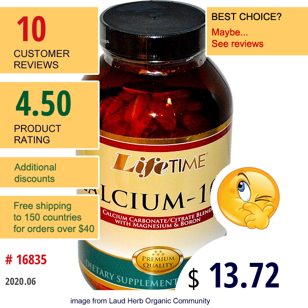 Lifetime Vitamins, Calcium-1000,  Calcium Carbonate/Citrate Blend With Magnesium & Boron, 180 Tablets  