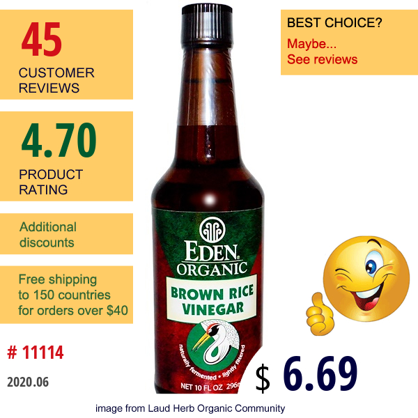 Eden Foods, Organic, Brown Rice Vinegar, 10 Fl Oz (296 Ml)  