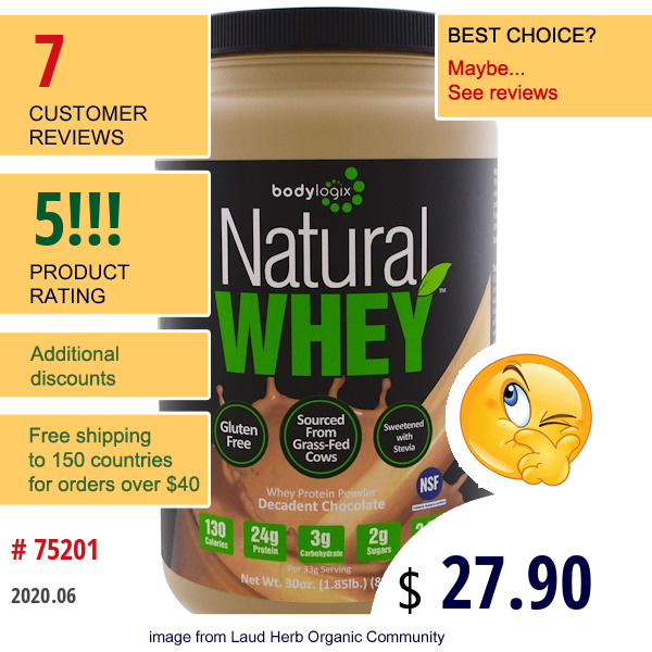 Bodylogix, Natural Whey Protein Powder, Decadent Chocolate , 30 Oz (840 G)  