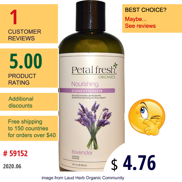 Petal Fresh, Organics, Nourishing Conditioner, Lavender, 16 Fl Oz (475 Ml)  