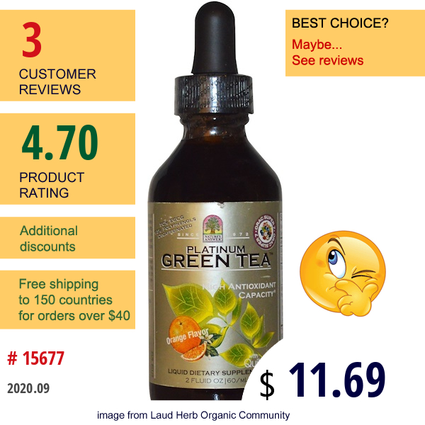 Nature'S Answer, Platinum Green Tea, Orange Flavor, 2 Fl Oz (60 Ml)  