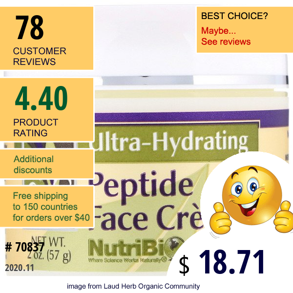 Nutribiotic, Peptide Face Creme, Ultra-Hydrating, 2 Oz (57 G)