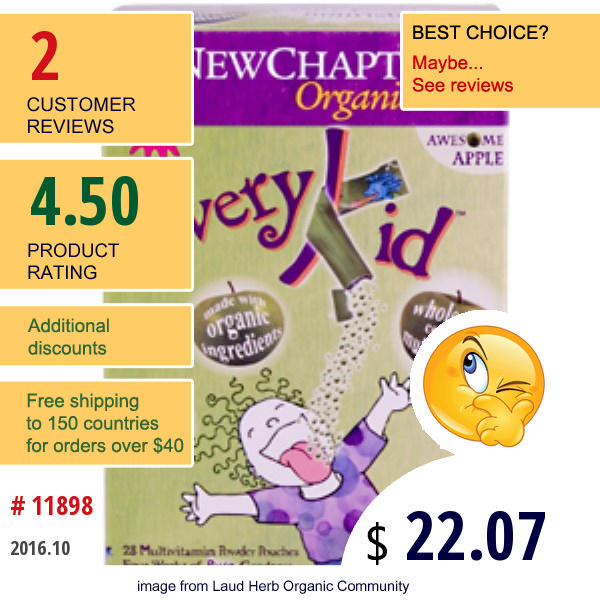 New Chapter, Everykid, Whole-Food Complex Multivitamin, Awesome Apple, 28 Pouches (3.5 G) Each New Chapter, Everykid, Whole-Food Complex Multivitamin, Awesome Apple, 28 Pouches (3.5 G) Each