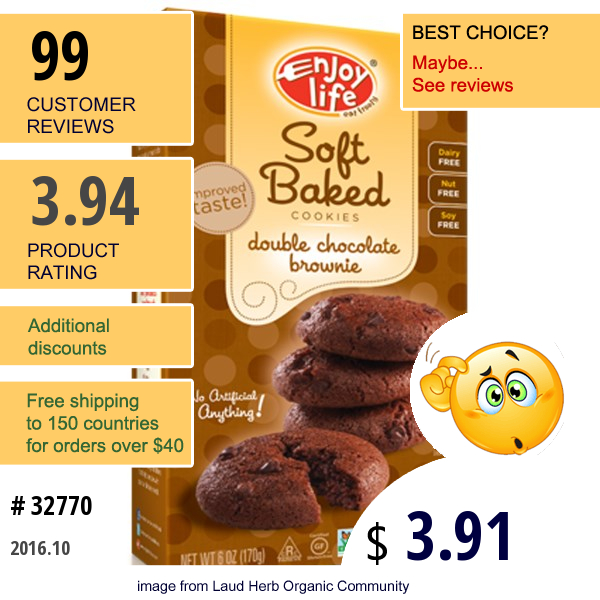 Enjoy Life Foods, Soft Baked Cookies, Double Chocolate Brownie, 6 Oz (170 G)