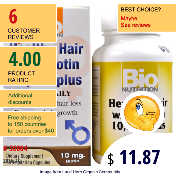 Bio Nutrition, Healthy Hair With Biotin 10,000 Plus, 60 Veggie Caps