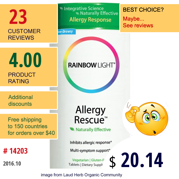 Rainbow Light, Allergy Rescue, 60 Tablets Rainbow Light, Allergy Rescue, 60 Tablets