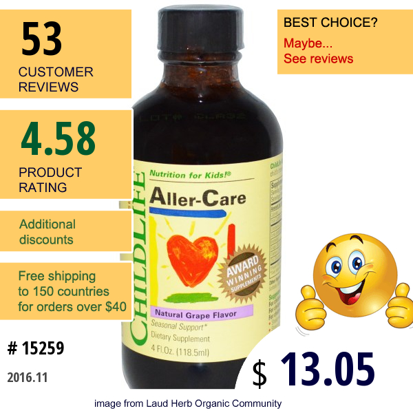 Childlife, Essentials, Aller-Care, Natural Grape Flavor, 4 Fl Oz (118.5 Ml)