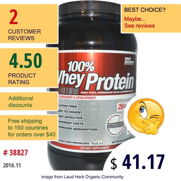 Top Secret Nutrition, 100% Whey Protein, Vanilla Cream, 32 Oz (909.08 G) Top Secret Nutrition, 100% Whey Protein, Vanilla Cream, 32 Oz (909.08 G)