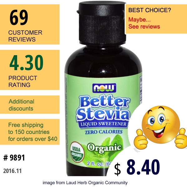 Now Foods, Organic Better Stevia, Liquid Sweetener, 2 Fl Oz (60 Ml)