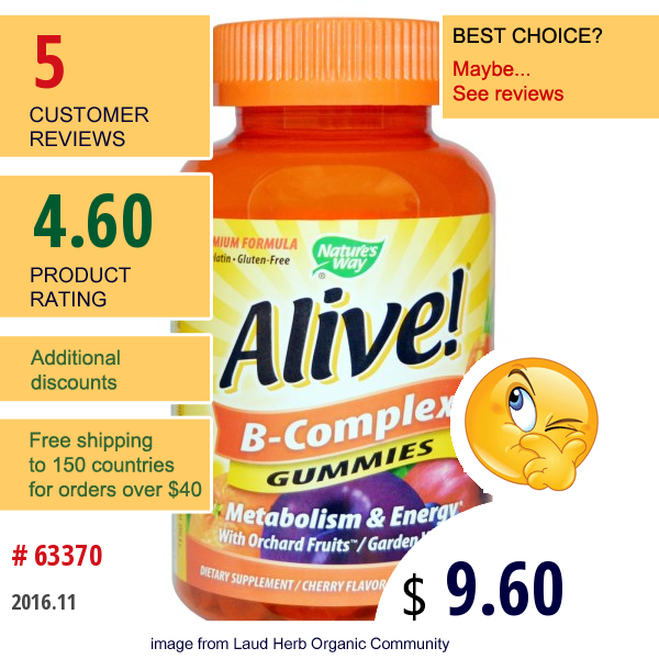 Natures Way, Alive! B-Complex, Cherry Flavor, 60 Gummies