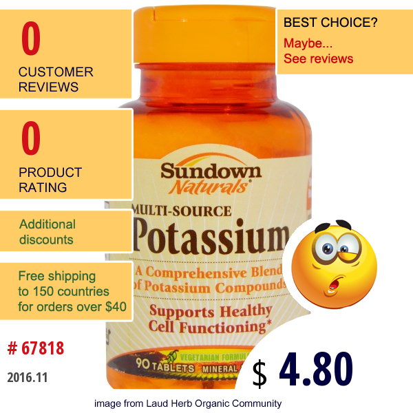 Rexall Sundown Naturals, Multi-Source Potassium, 90 Tablets
