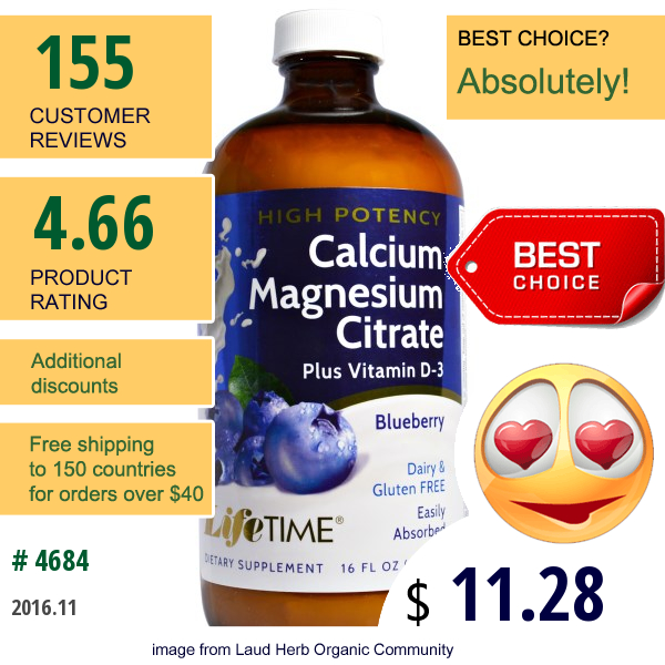 Life Time, Calcium Magnesium Citrate, Blueberry, 16 Fl Oz (473 Ml)