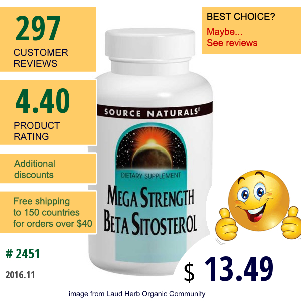 Source Naturals, Mega Strength Beta Sitosterol, 375 Mg, 120 Tablets 
