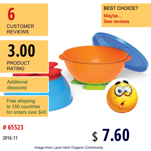 Nuk, Gerber Graduates, Tri-Suction Bowls, 2 Bowls & 1 Lid