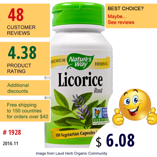 Natures Way, Licorice Root, 450 Mg, 100 Veggie Caps