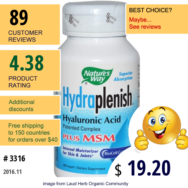 Natures Way, Hydraplenish, Hyaluronic Acid Plus Msm, 60 Vcaps