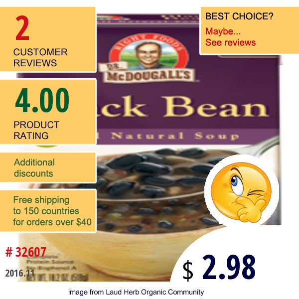 Dr. Mcdougalls, All Natural Soup, Black Bean, 18.3 Oz (518 G)  
