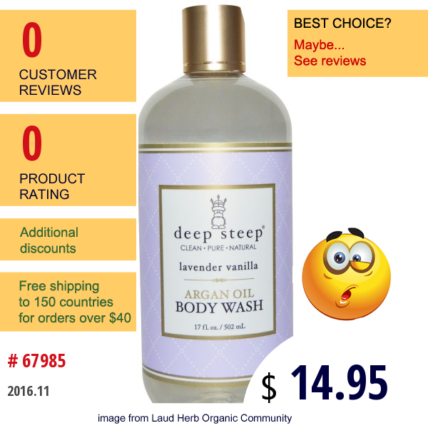 Deep Steep, Argan Oil Body Wash, Lavender Vanilla, 17 Fl Oz (502 Ml)