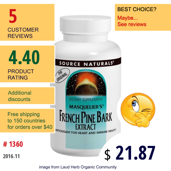 Source Naturals, Masqueliers French Pine Bark Extract, 50 Mg, 60 Tablets  