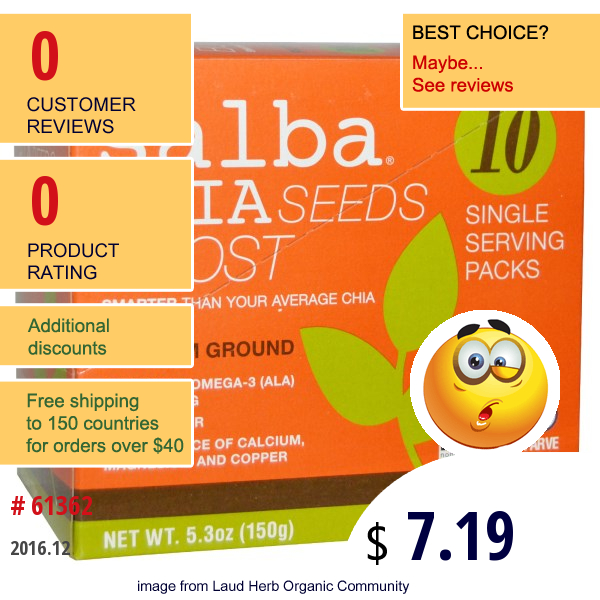 Salba Smart Natural Products, Chia Seeds Boost, Premium Ground, 10 Packs, 15 G Each