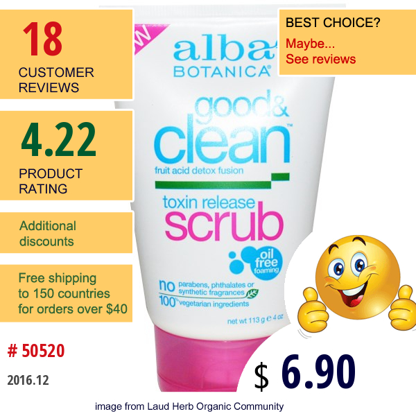 Alba Botanica, Good & Clean, Toxin Release Scrub, 4 Oz (113 G)