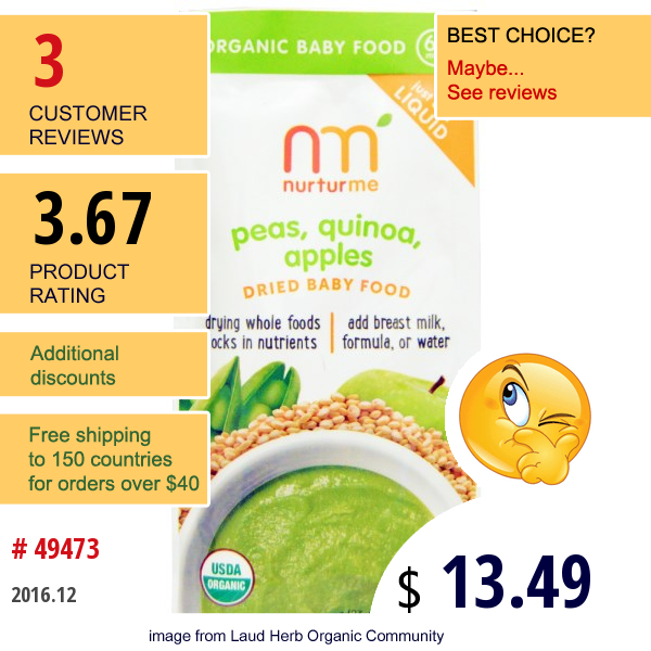 Nurturme, Dried Baby Food, Peas, Quinoa, Apples, 8 Pouches, .81 Oz (23 G) Each