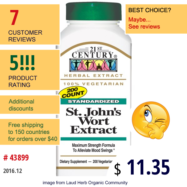 21St Century, St. Johns Wort Extract, 200 Veggie Caps