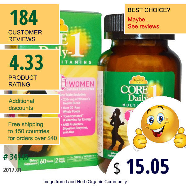 Country Life, Core Daily-1 Multivitamins, Women, 60 Tablets