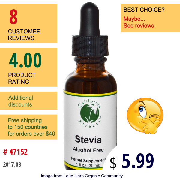 California Xtracts, Stevia, Alcohol Free, 1 Fl Oz (30 Ml)  