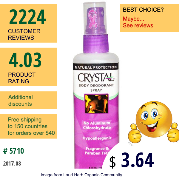 Crystal Body Deodorant, Crystal Body Deodorant Spray, 4 Fl Oz (118 Ml)
