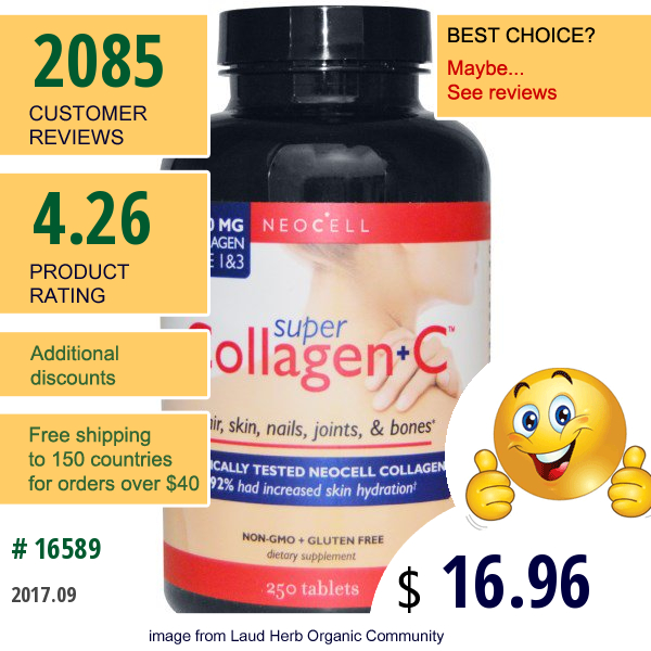 Neocell, Super Collagen + C, Type 1 & 3, 6,000 Mg, 250 Tablets