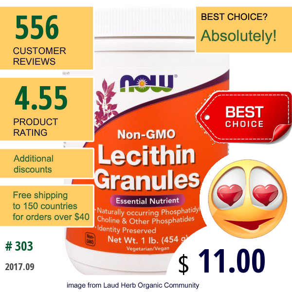 Now Foods, Lecithin Granules, Non-Gmo, 1 Lb (454 G)