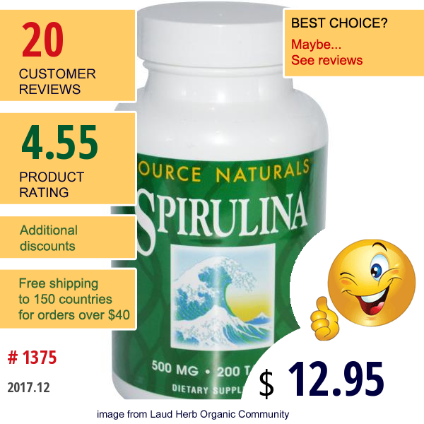 Source Naturals, Spirulina, 500 Mg, 200 Tablets