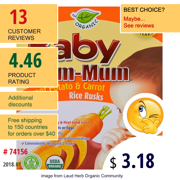 Hot Kid, Baby Mum-Mum, Organic Sweet Potato & Carrot Rice Rusks, 24 Rusks, 1.76 Oz (50 G) Each