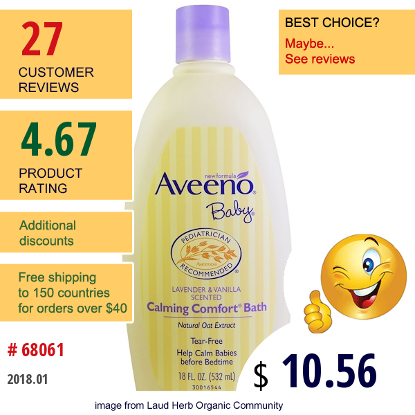 Aveeno, Baby, Calming Comfort Bath, Lavender & Vanilla, 18 Fl Oz (532 Ml)