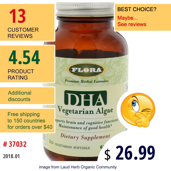 Flora, Dha Vegetarian Algae, 60 Vegetarian Softgels