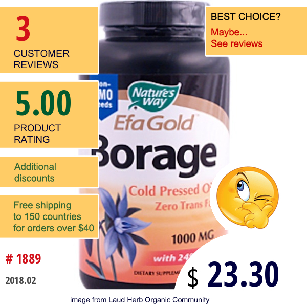 Natures Way, Borage Efa Gold, 1000 Mg, 120 Softgels  